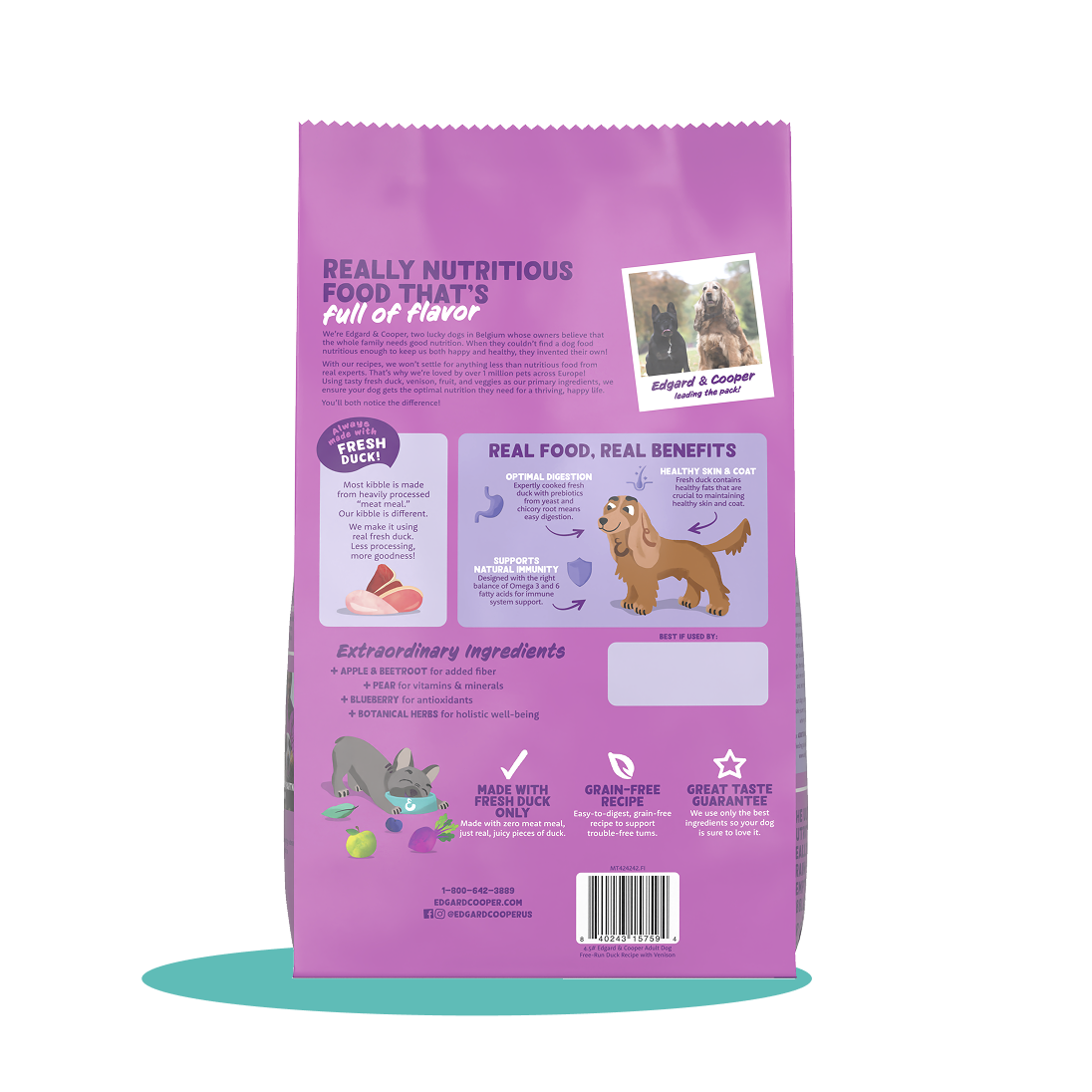 Duck Withe Edgar Free-Run Duck with Venison Adult Dog Dry Food | Edgard & Cooper
