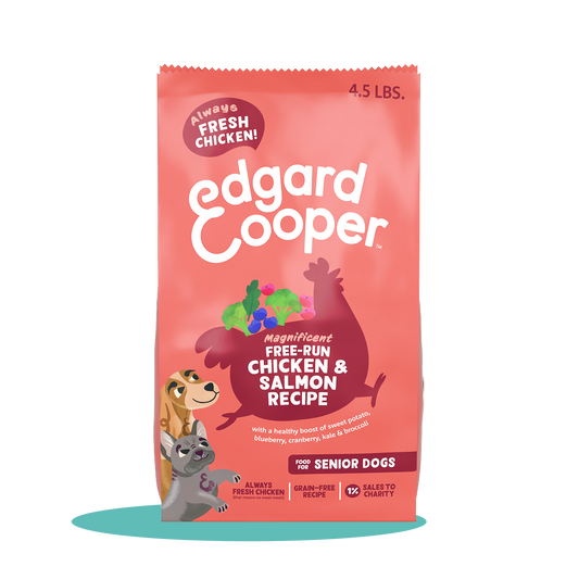 A bag of Edgard & Cooper dry chicken and salmon dog food