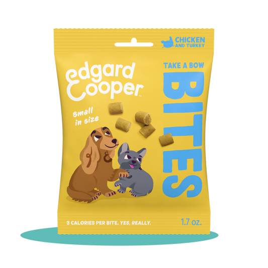 A bag of Edgard & Cooper turkey chicken dog bites